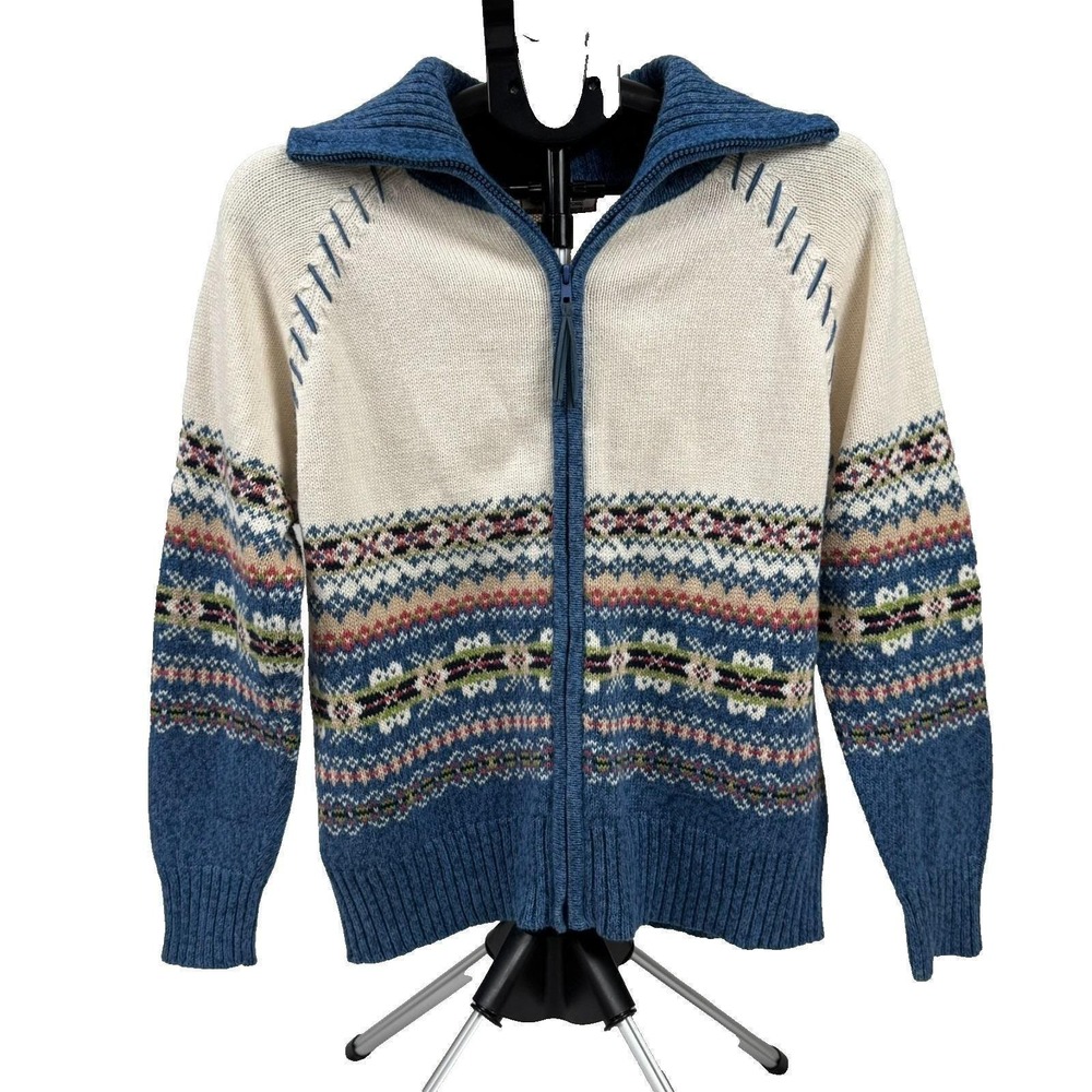 Vintage Y2K Fair Isle Zip Cardigan Sweater Nordic Knit Grandma Cottagecore
